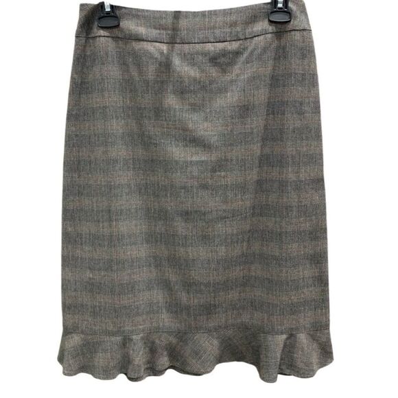 Dkny wool blend plaid ruffled skirt grey tan size 2 - Picture 1 of 10